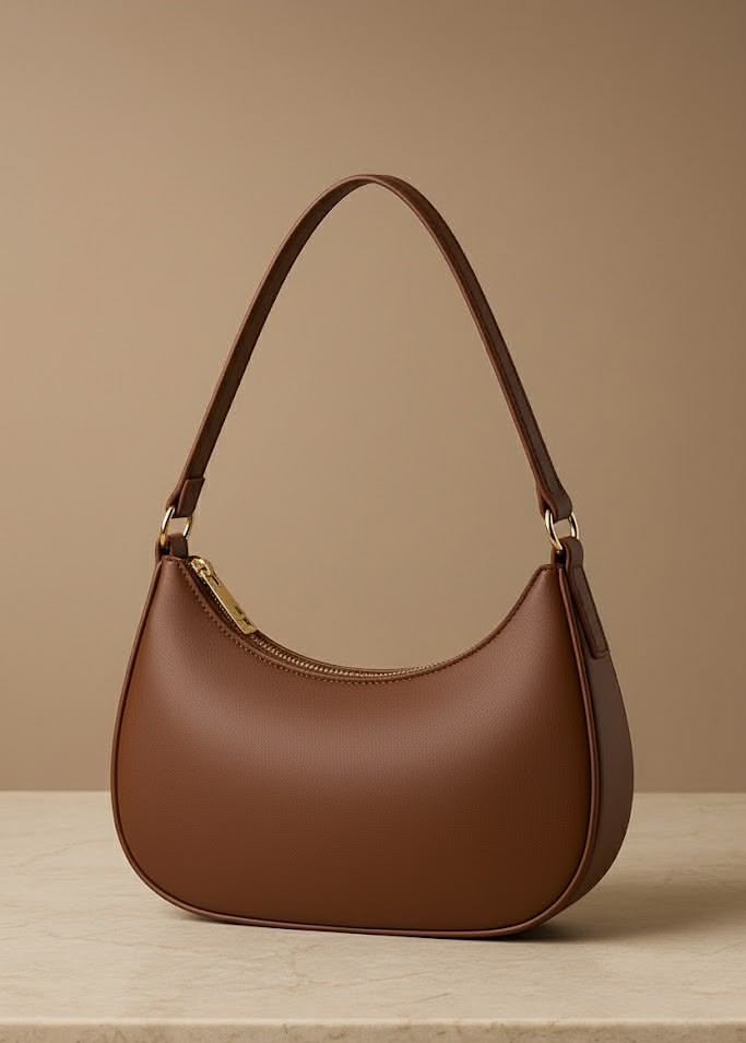Classic Brown Shoulder Bag – Minimalist Leather Hobo Bag for Women
